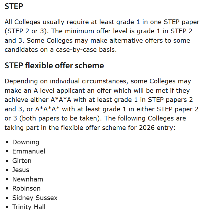 剑桥数学2026fall更新：STEP录取可少考1个A*