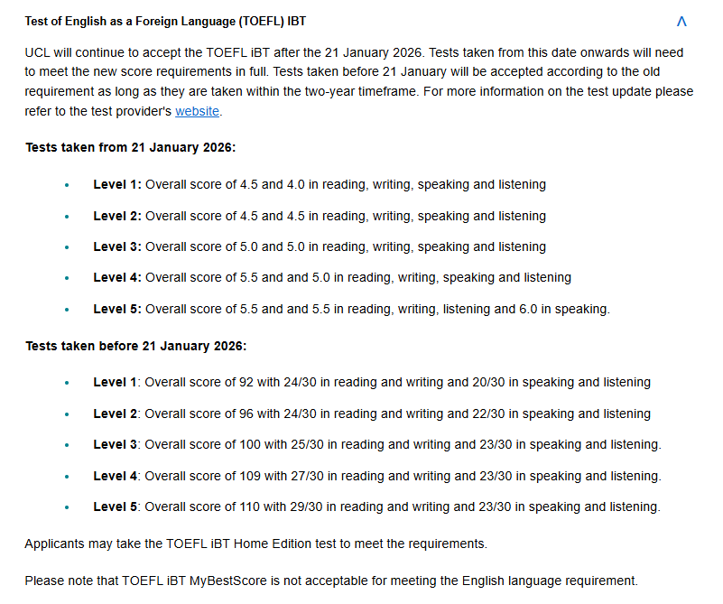 明日施行！UCL更新托福要求，其他院校呢？