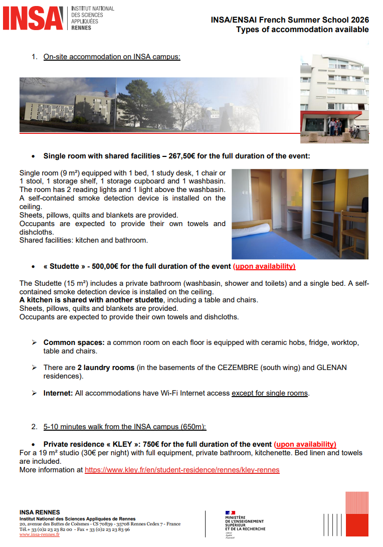 2026年INSA雷恩国立应用科学学院夏校申请！合作院校学生免收学费！