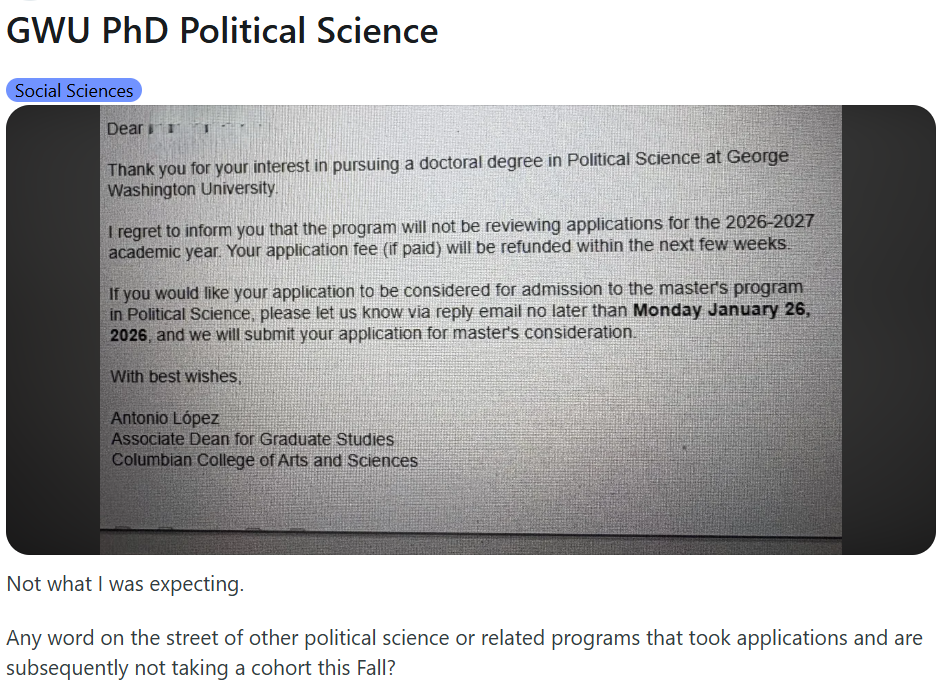 美国博士申请难度升级：GWU宣布停招5个PhD项目！