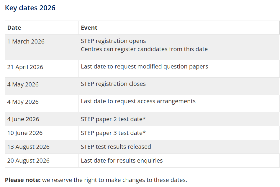 剑桥数学2026fall更新：STEP录取可少考1个A*
