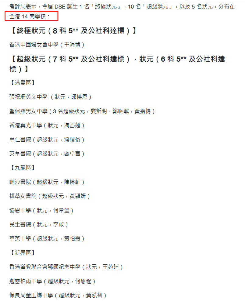 【择校参考】2026全港DSE中学 TOP50 重磅发布