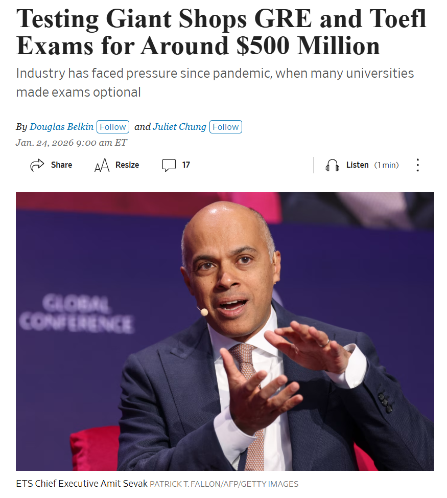 新托福刚刚上线！ETS就想要出售 TOEFL/GRE业务，估值5亿美元