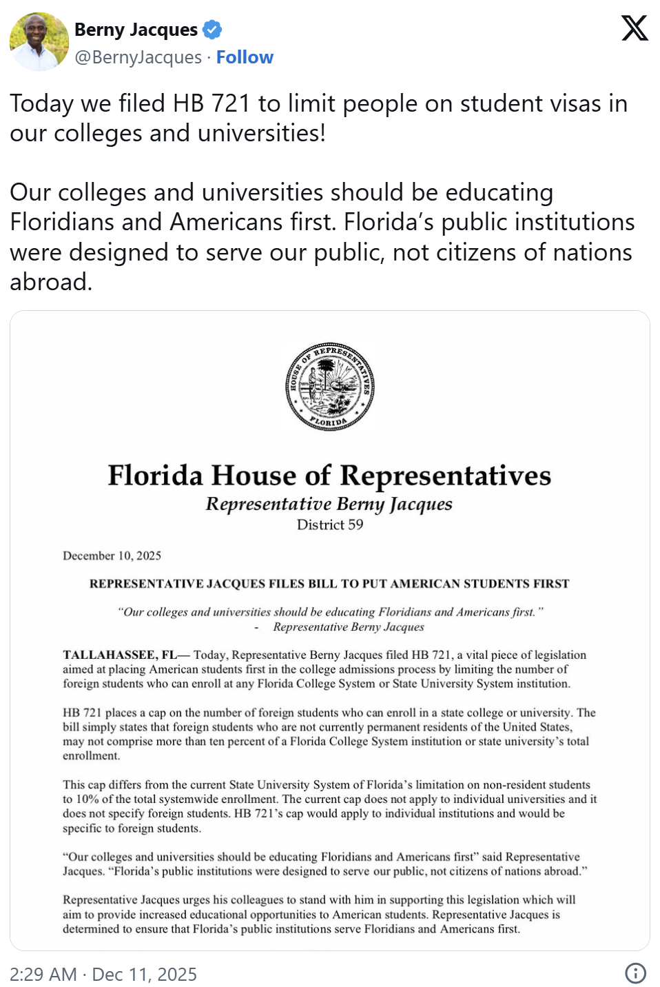 最新提案!佛罗里达州限制公立大学招收人数10%,国际生何去何从? 最新提案!佛罗里达州限制公立大学招收人数10%,国际生何去何从?