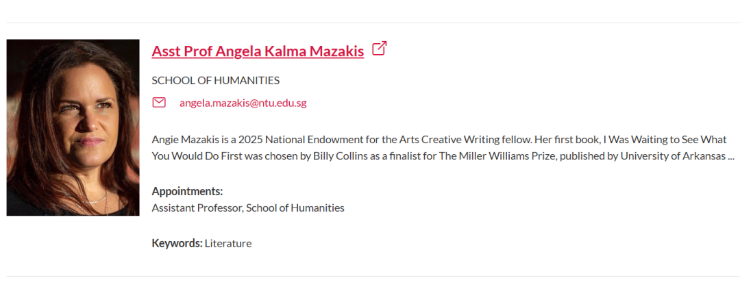 【全奖】新加坡南洋理工大学博士导师（Angie Mazakis教授）