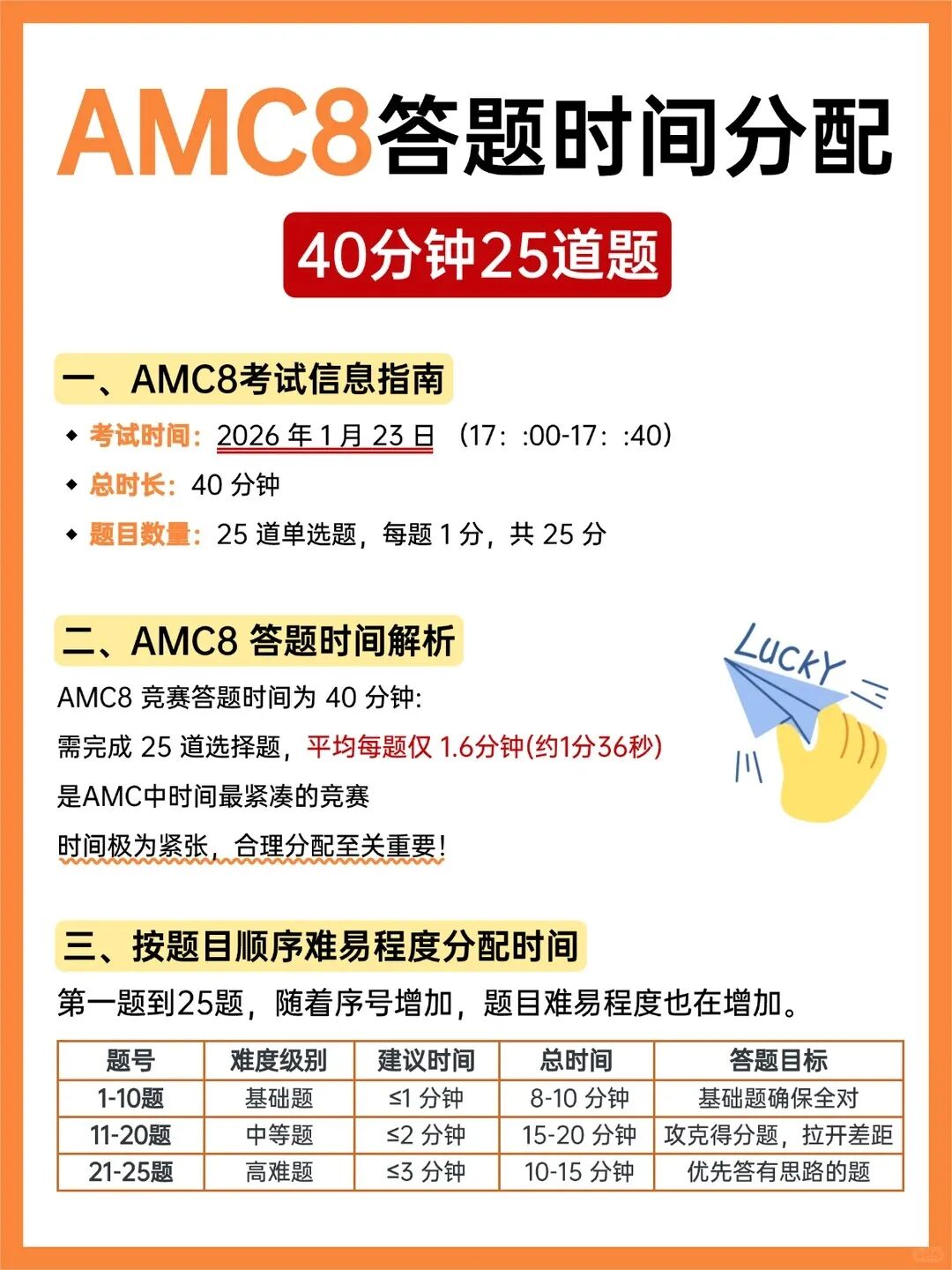 AMC8考场40分钟流水线操作手册（附分段计时表）