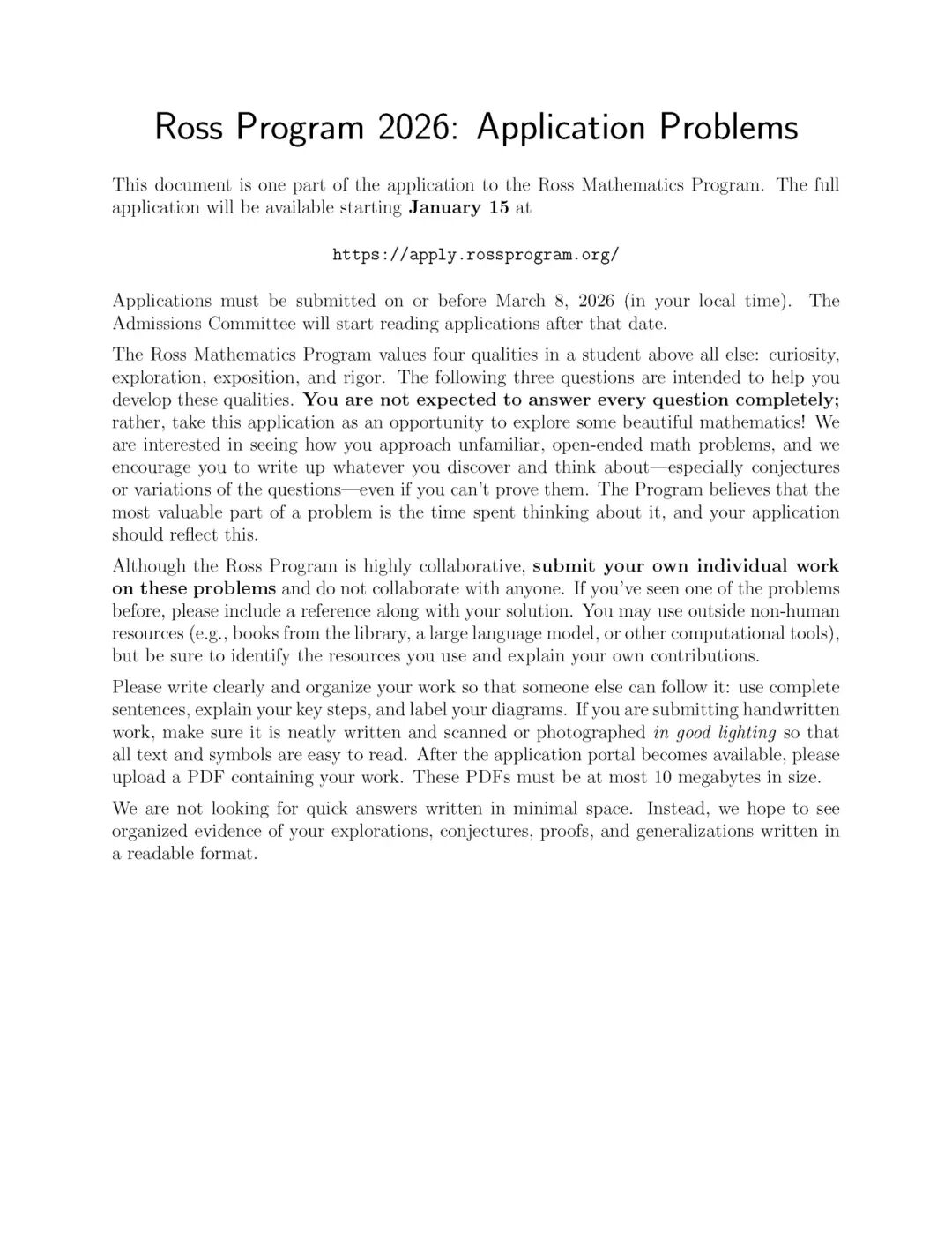 罗斯数学营2026已开放申请，截止日期3月8日！