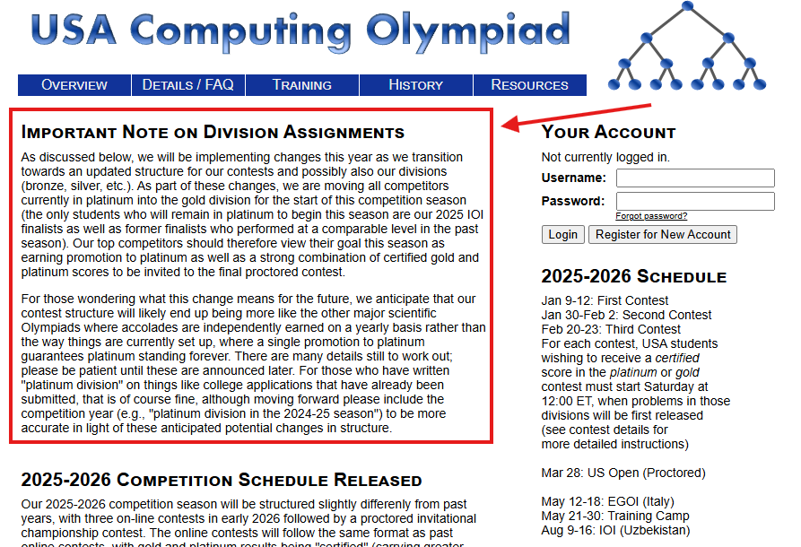 26年USACO竞赛规则巨变：白金重置、认证窗口、线下决赛，一个都不少！