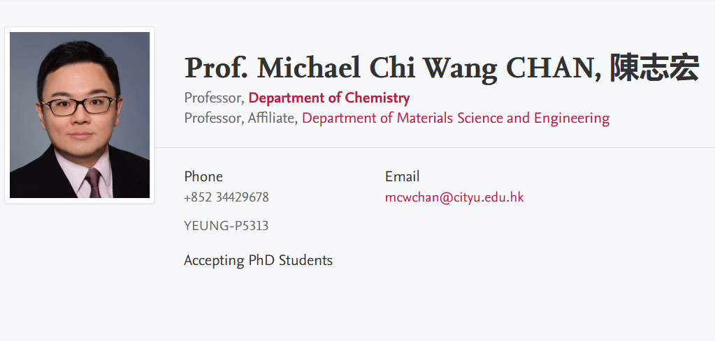 香港城市大学全奖博士项目（Michael Chi Wang CHAN教授）