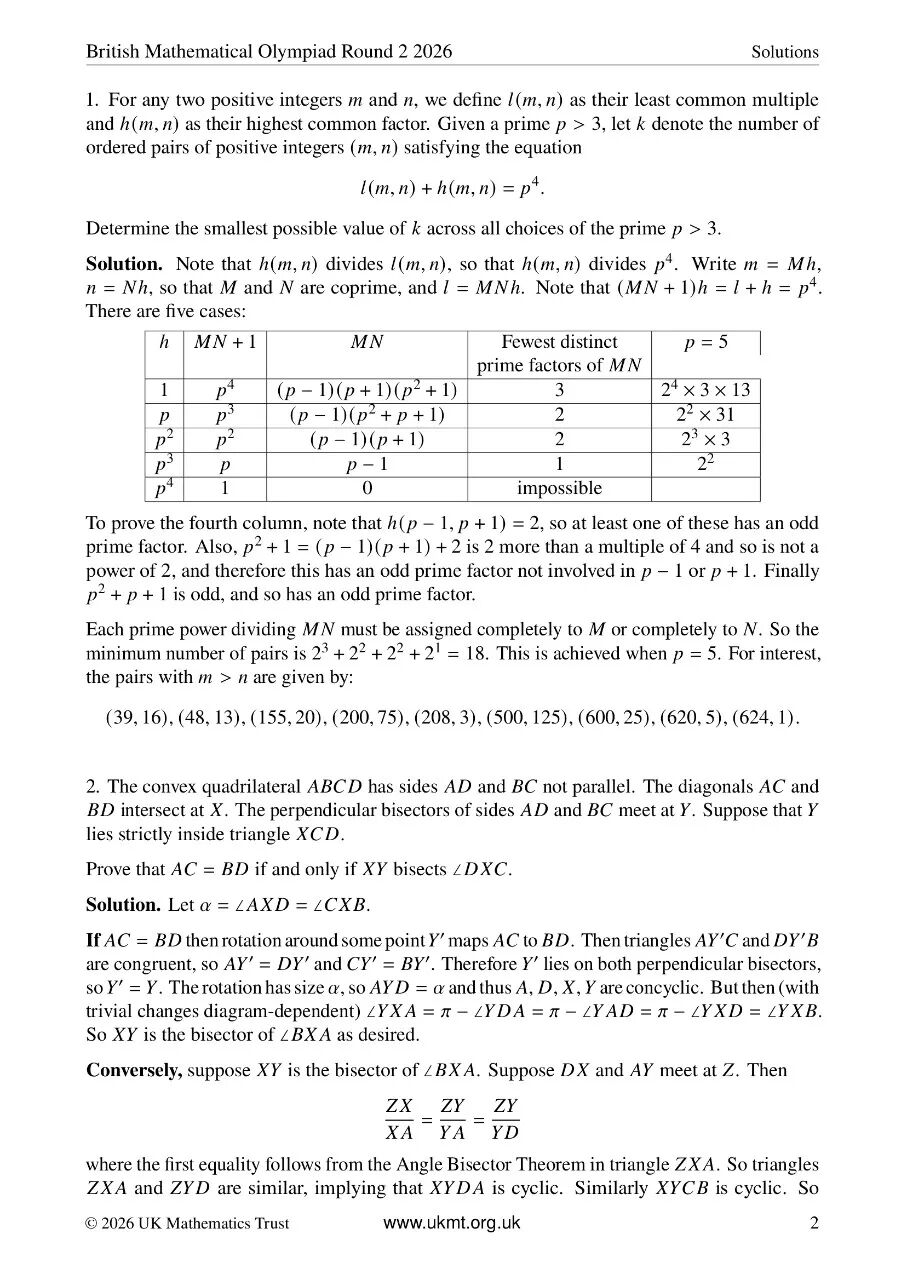 2026年英国奥数竞赛BMO2真题及答案出炉 2026年英国奥数竞赛BMO2真题及答案出炉
