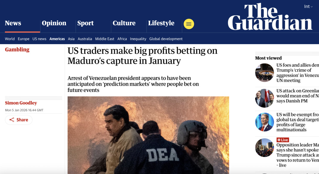 美国交易员押注马杜罗被捕狂赚280万 不管啥事都有人能挣到钱是吧