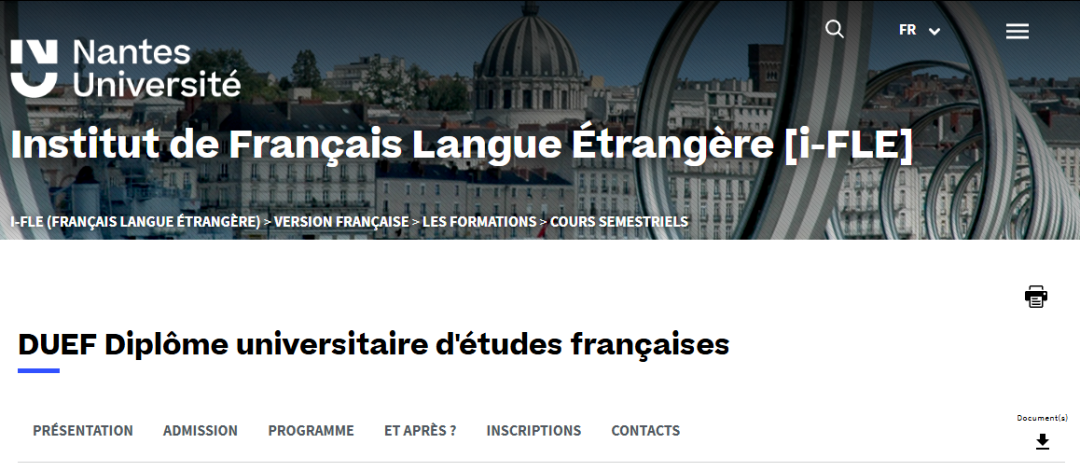 法国西部南特大学i-FLE语言中心：法语DUEF学期课程A1-C2