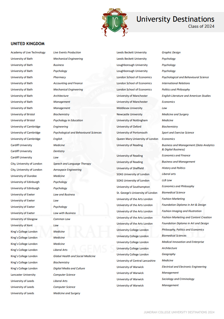 2026/27迪拜朱美拉学院（Jumeirah College）入学指南