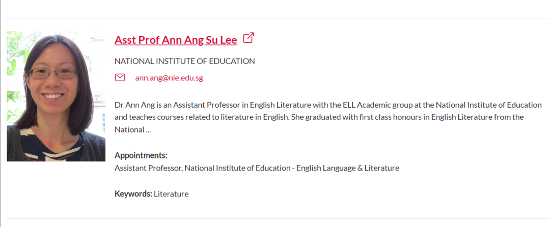 新加坡南洋理工大学全奖博士项目（Ann Ang Su Lee教授）