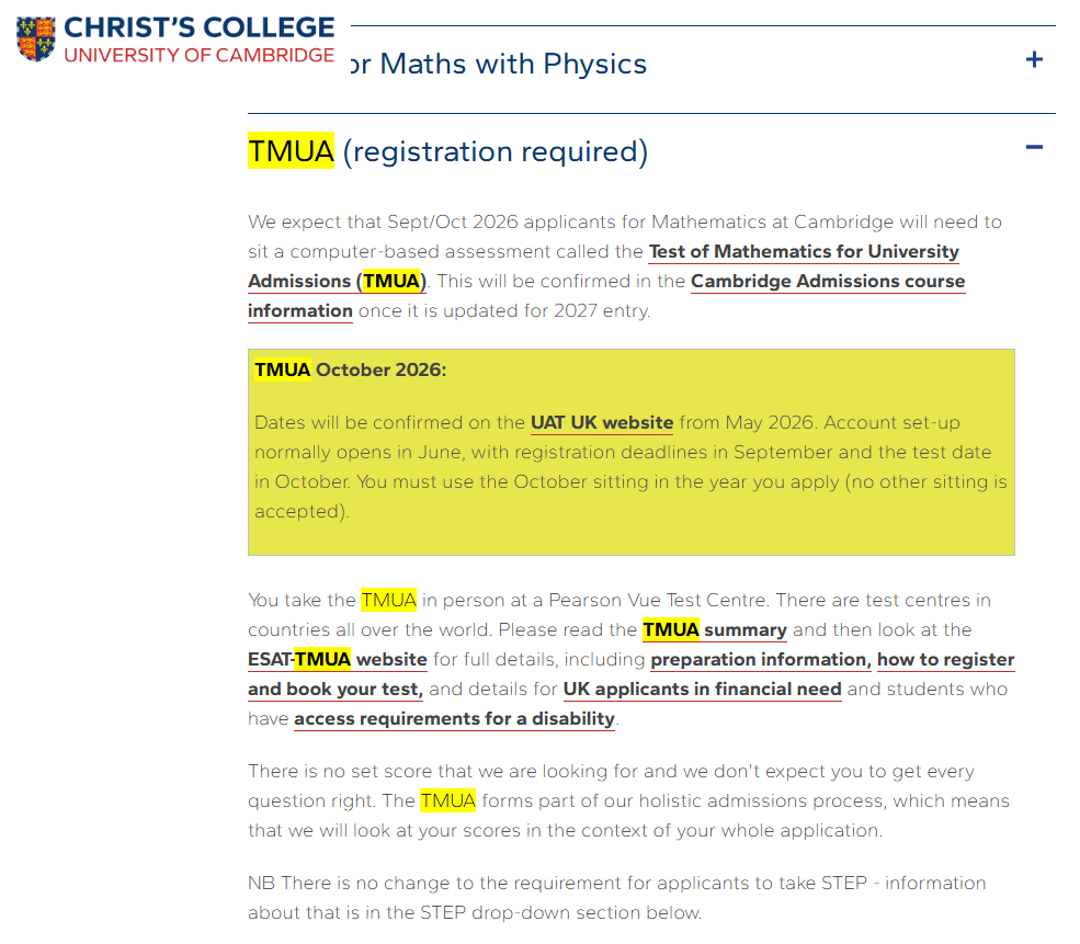 突发！剑桥大学Christ's学院增加TMUA考试，但还要考STEP何意味？