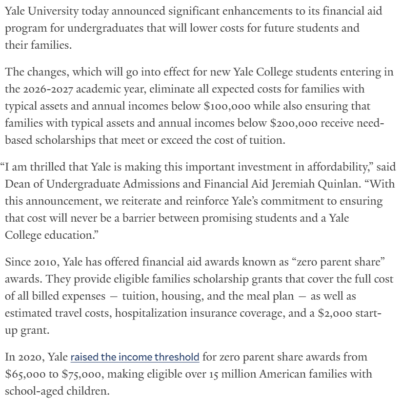 耶鲁宣布家庭年收入 20 万美元以下学费全免！杜克大学、加州大学戴维斯分校收到新捐赠