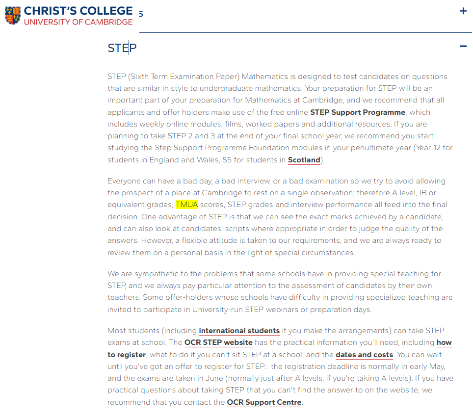 突发！剑桥大学Christ's学院增加TMUA考试，但还要考STEP何意味？