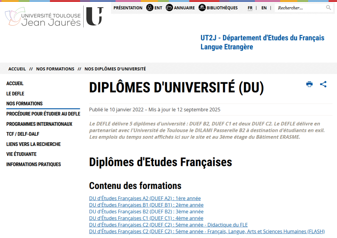 法国西南部图卢兹二大语言中心DEFLE:法语DU学期课程A2-C2 / 学费378欧 法国西南部图卢兹二大语言中心DEFLE:法语DU学期课程A2-C2 / 学费378欧