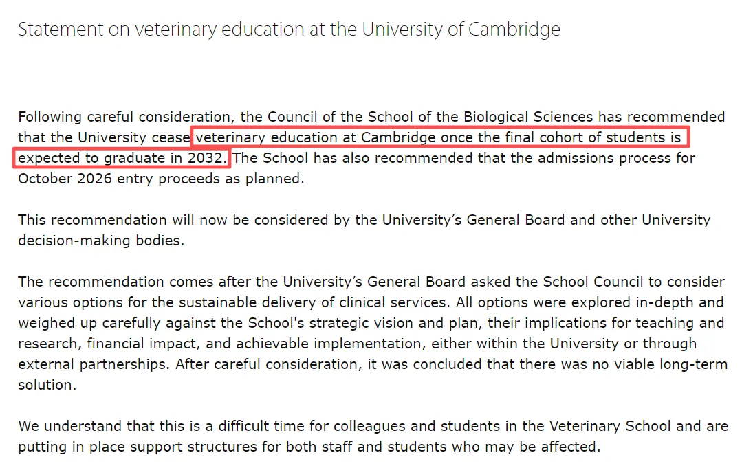 虚惊一场！剑桥大学兽医专业又被“救回来了”...