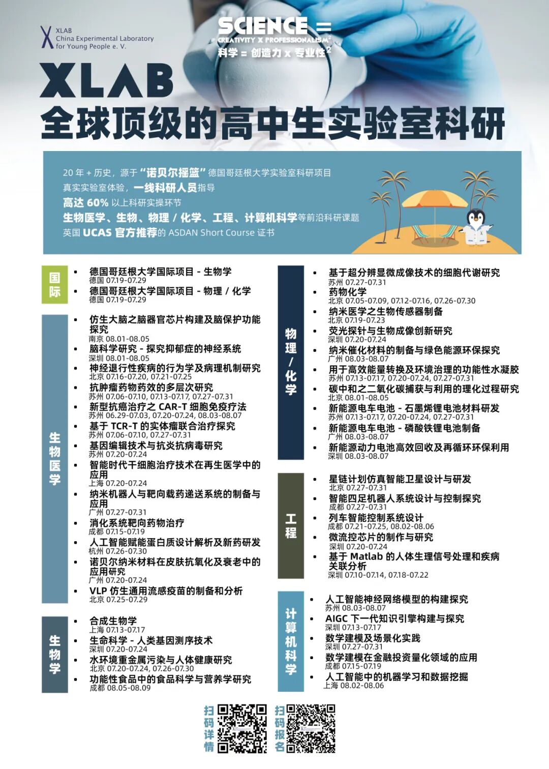 生物医学/生物/化学/物理/工程/计算机：最热门科研专业方向暑期正式开启报名！