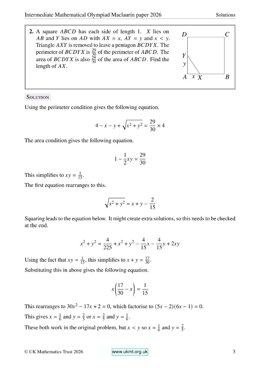 2026年英国中级奥数竞赛真题及答案