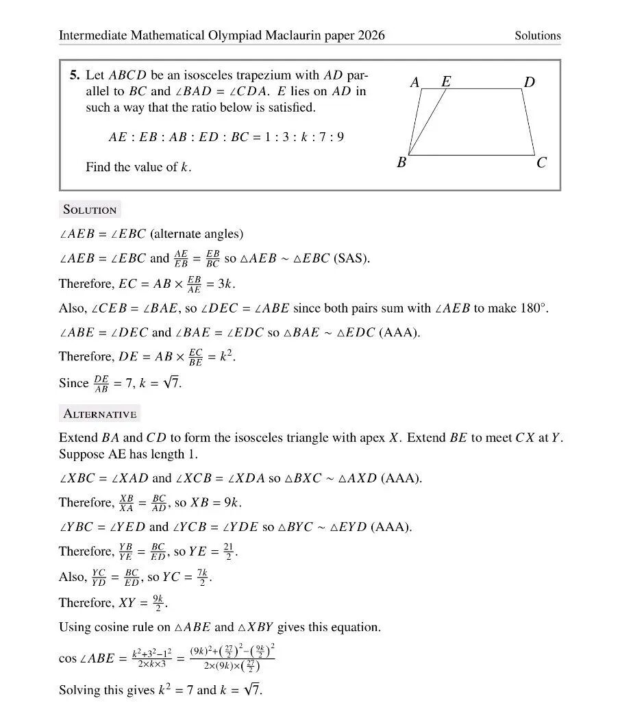 2026年英国中级奥数竞赛真题及答案