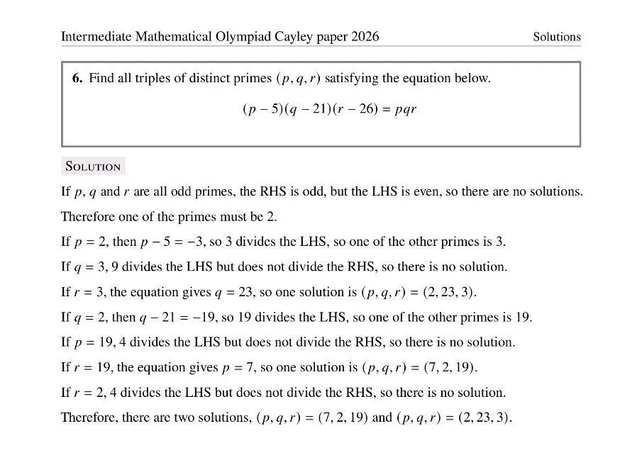 2026年英国中级奥数竞赛真题及答案