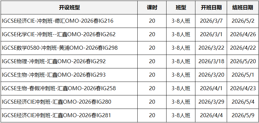 即将开课!2026年上海IGCSE大考冲刺班,包括IGCSE数学、物理、化学、生物等 即将开课!2026年上海IGCSE大考冲刺班,包括IGCSE数学、物理、化学、生物等