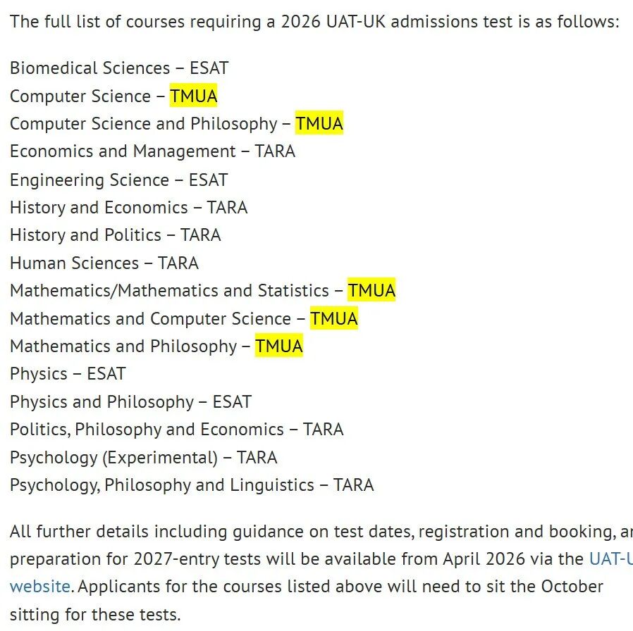 27fall TMUA新政盘点!想申G5这些本科热门专业必考! 27fall TMUA新政盘点!想申G5这些本科热门专业必考!
