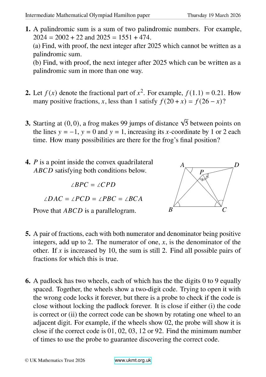 2026年英国中级奥数竞赛真题及答案