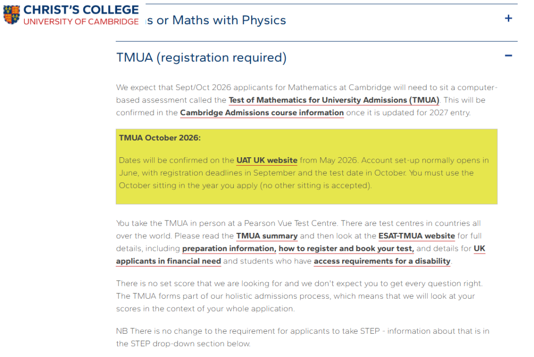 剑桥大学2027数学专业新增TMUA笔试 数学专业门槛申请原来这么高