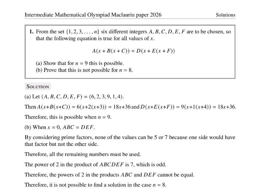 2026年英国中级奥数竞赛真题及答案