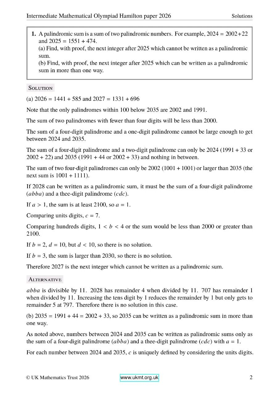 2026年英国中级奥数竞赛真题及答案