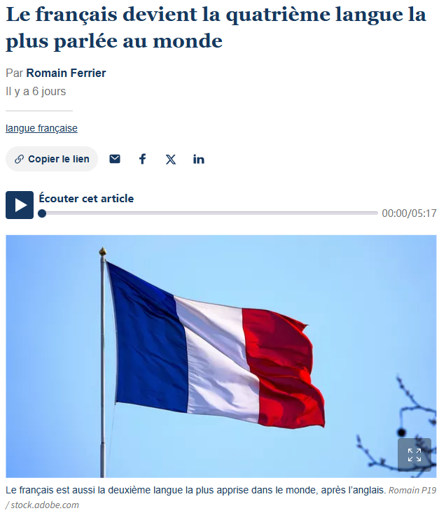 2026全球最多人使用的语言Top 10出炉！法语排名第四使用人数已达3.96亿人！