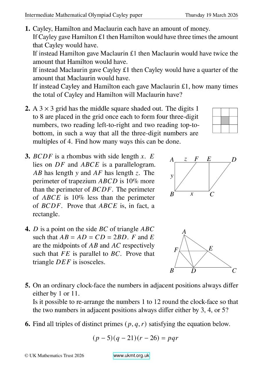 2026年英国中级奥数竞赛真题及答案