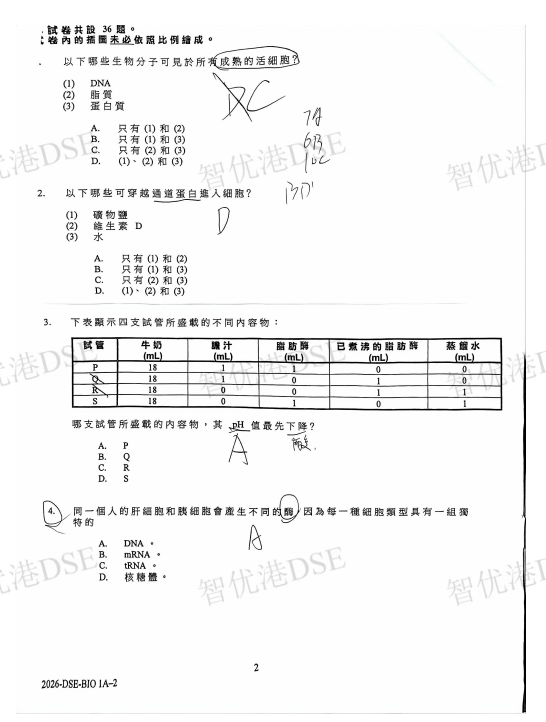 【DSE真题】2025DSE生物试卷及答案完整版来啦！今天都考的怎么样呢？
