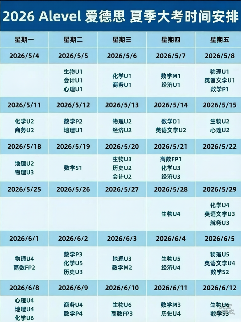2026Alevel夏季大考倒计时，最早4月底即将开考！