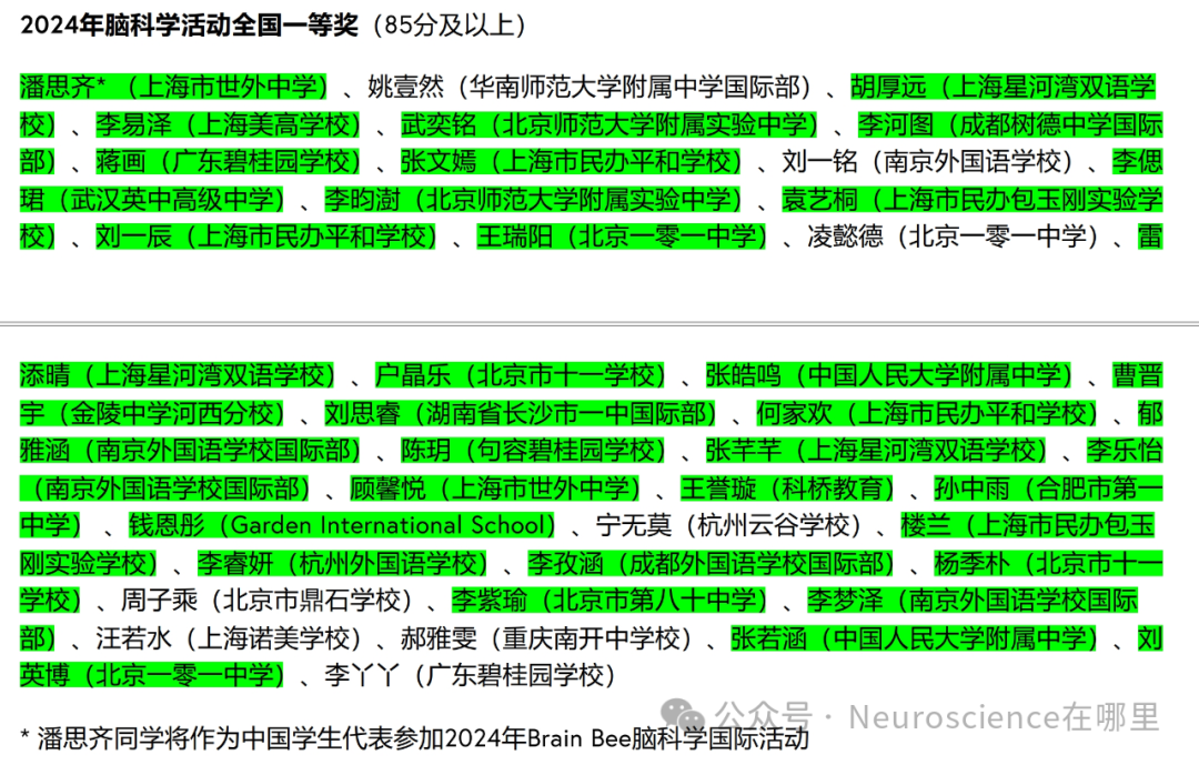 8年Brain Bee部分成绩汇总