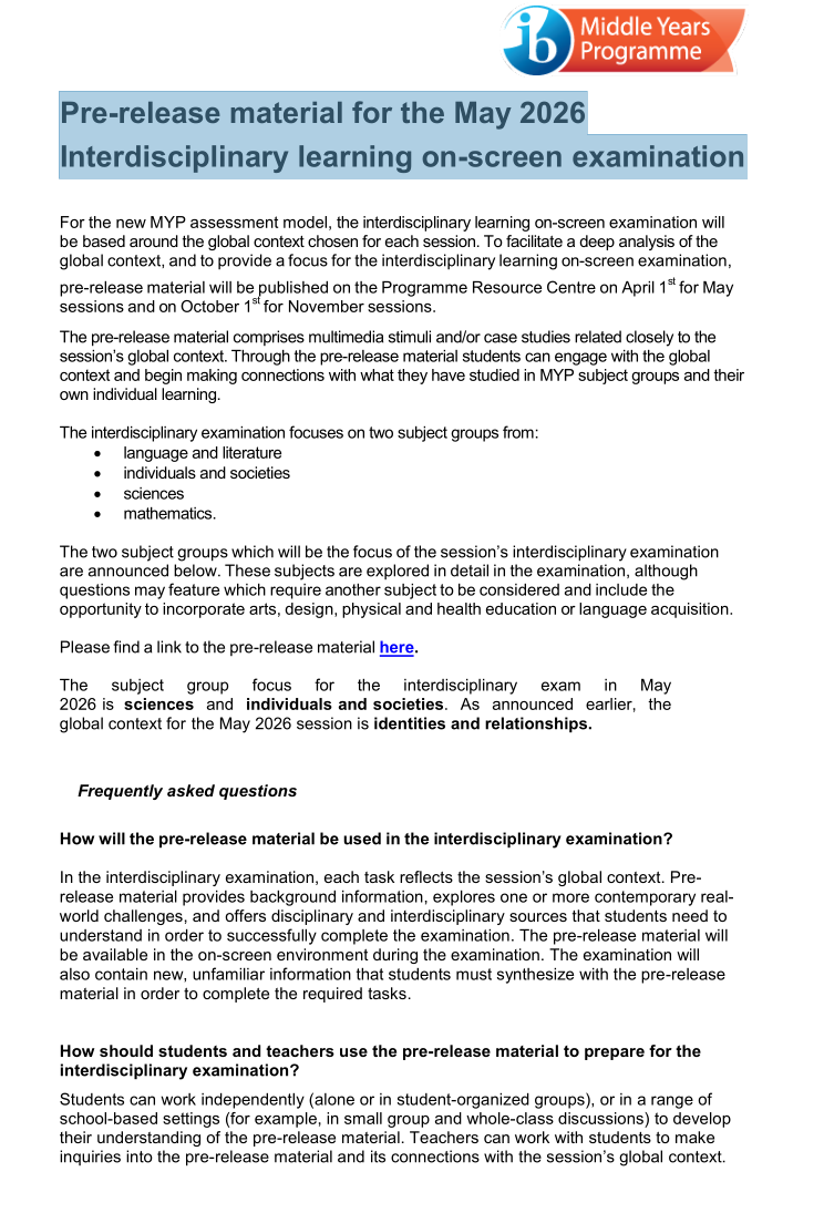 2026年5月IB MYP跨学科考试预发布材料深度解析!