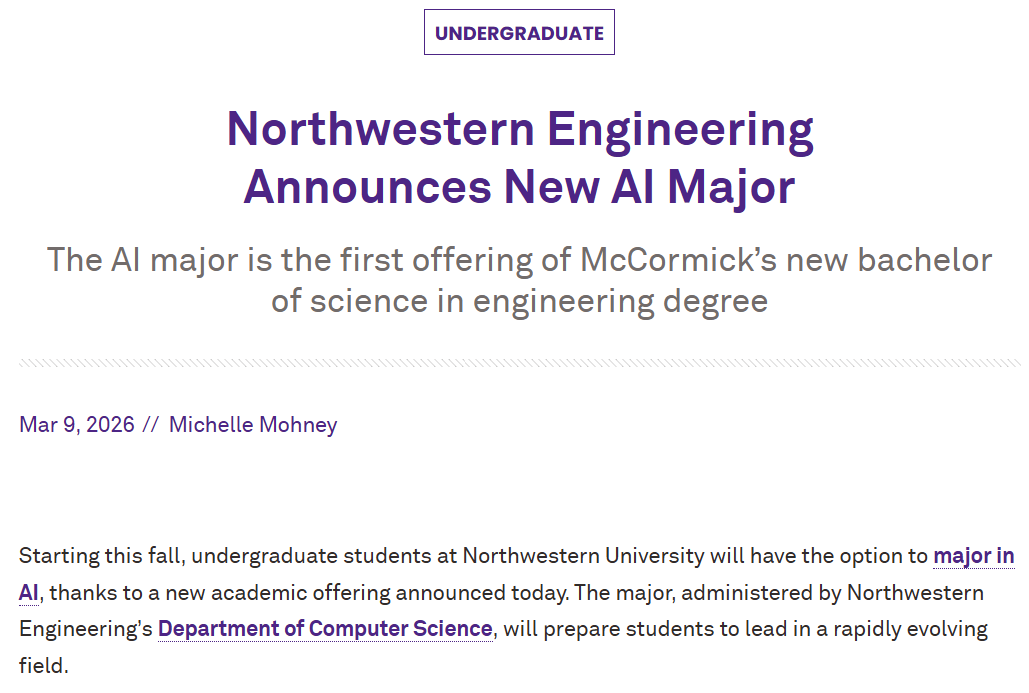 重磅！西北大学新增本科AI专业 美国AI本科申请攻略全解析