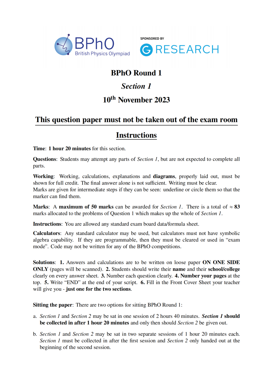 2026Bpho考试时间已官宣！附Bpho历年真题及答案PDF（2010~2025年）
