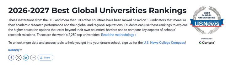 2026-2027 U.S. News 全球大学排名出炉！美国高校格局更新，留学选校必看解读