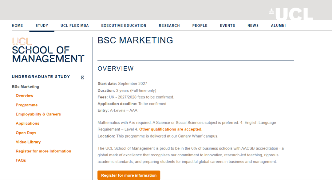 UCL又开一个新专业 Marketing市场营销 2027年秋季入学