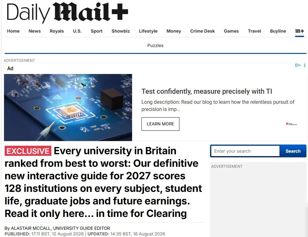 英国本土视角！《每日邮报》发布2027年英国大学排名！帝国理工再次登顶！