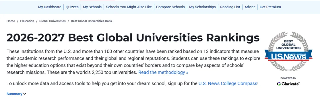 U.S. News 2027全球大学排名! U.S. News 2027全球大学排名!