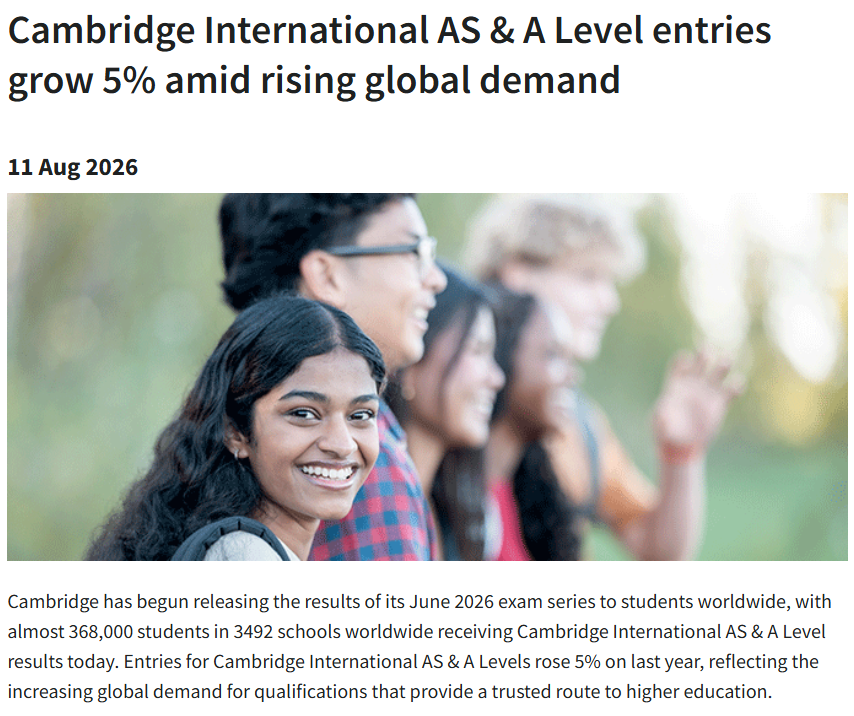 CIE全球近36.8万考生已出分 中国区A-Level数学A*/A成绩表现远超全球20%