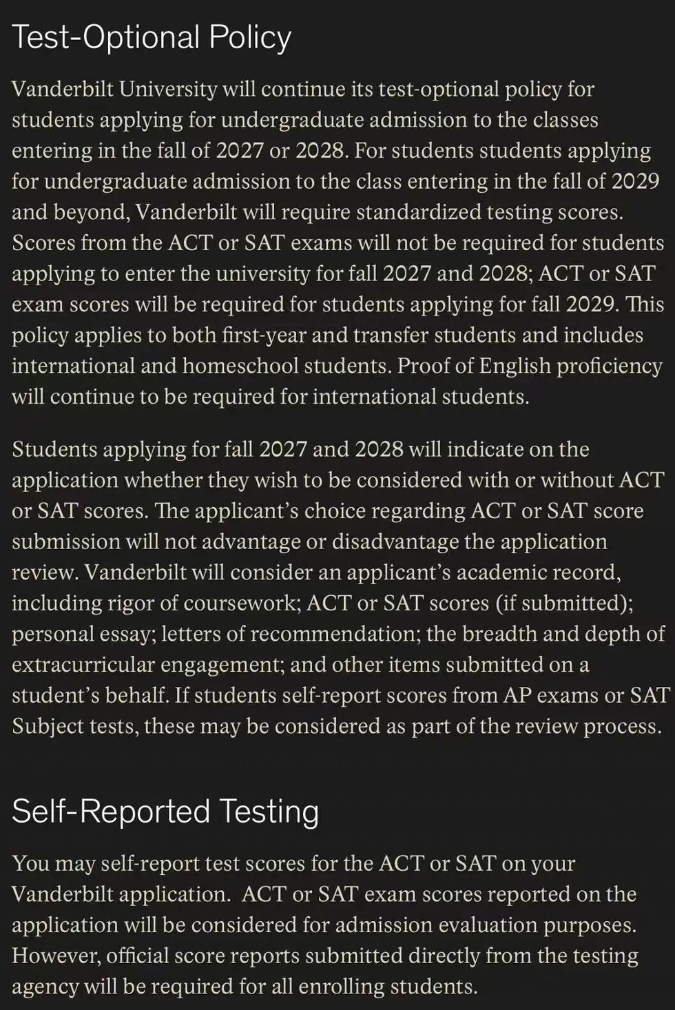 范德堡大学官宣恢复标化:29Fall起强制提交标化成绩 范德堡大学官宣恢复标化:29Fall起强制提交标化成绩