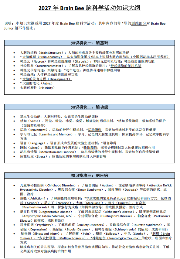 2027年 Brain Bee脑科学大赛报名开启 考试时间提前至1月9日