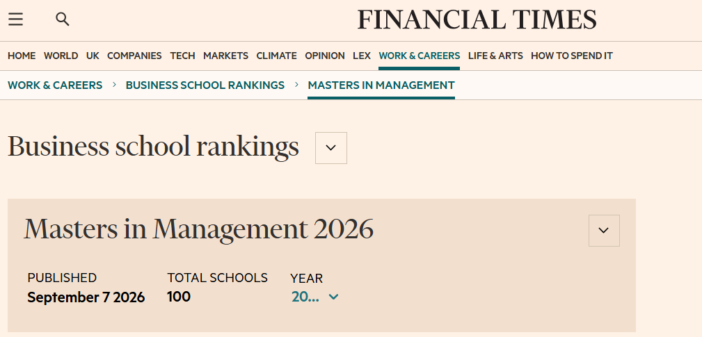 选商科不要只盯着QS!2026《金融时报》管理学硕士排名发布!帝国理工上升9位 选商科不要只盯着QS!2026《金融时报》管理学硕士排名发布!帝国理工上升9位