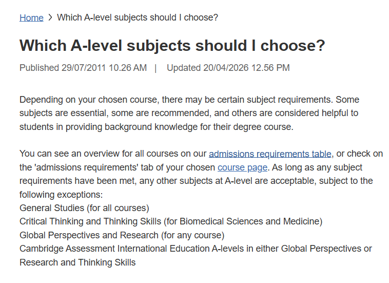 A-level选课指南 中国学生常选科目与G5大学选课建议